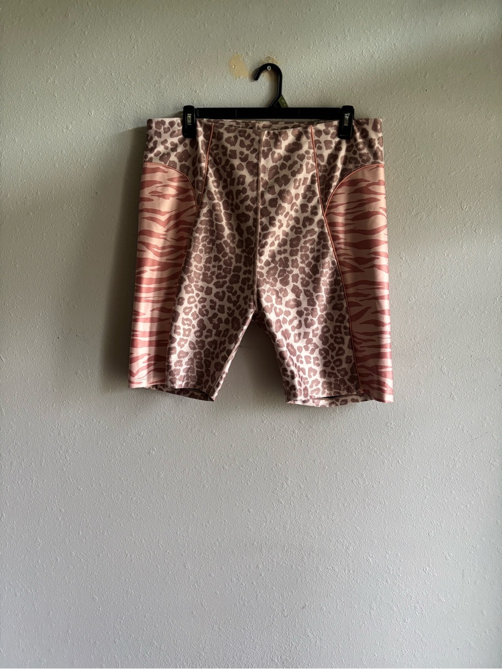 Good American Leopard-Print Biker Shorts in Blush and Black